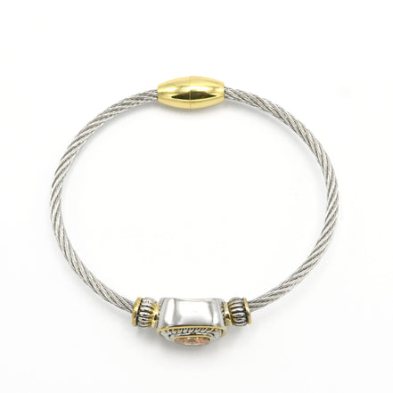 TWO TONE CHAMPAGNE CRYSTAL CLASSIC CABLE BRACELET #73014BR-CHA (FF7)