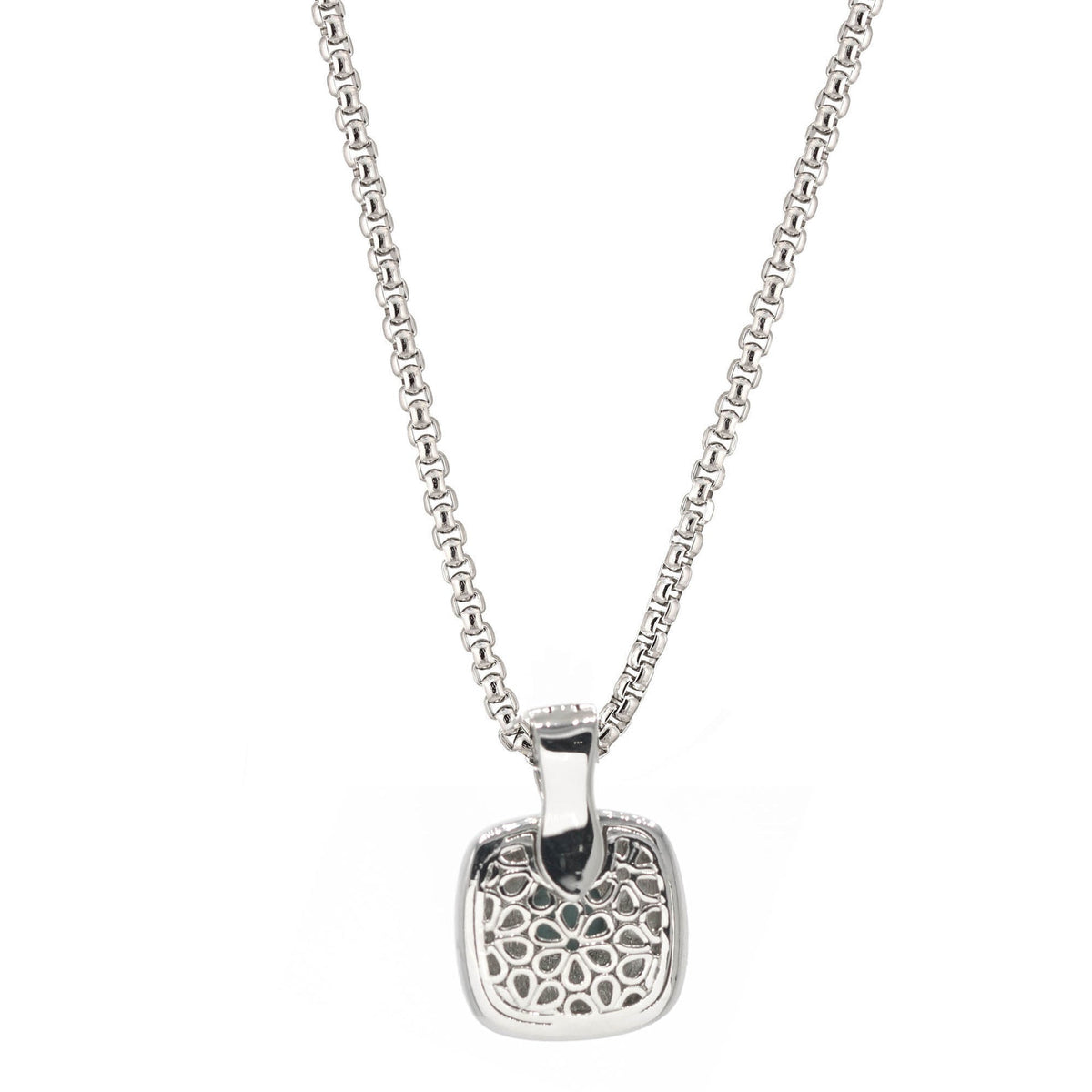 TWO TONE CHAMPAGNE CRYSTAL SQUARE PENDANT BOX CHAIN NECKLACE #73014EH-CHA (FC10)