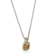 TWO TONE CHAMPAGNE CRYSTAL SQUARE PENDANT BOX CHAIN NECKLACE #73014EH-CHA (FC10)
