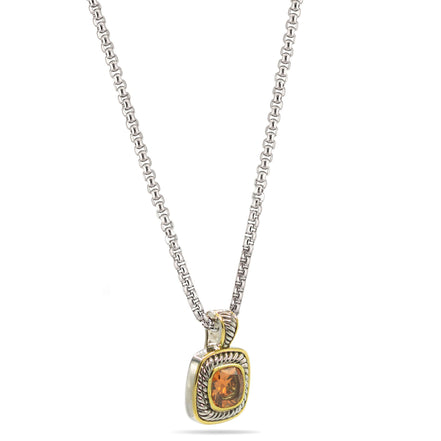 TWO TONE CHAMPAGNE CRYSTAL SQUARE PENDANT BOX CHAIN NECKLACE #73014EH-CHA (FC10)