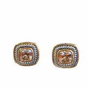 TWO TONE CHAMPAGNE CRYSTAL SQUARE EARRINGS SET #73014ER-CHA (FC10)