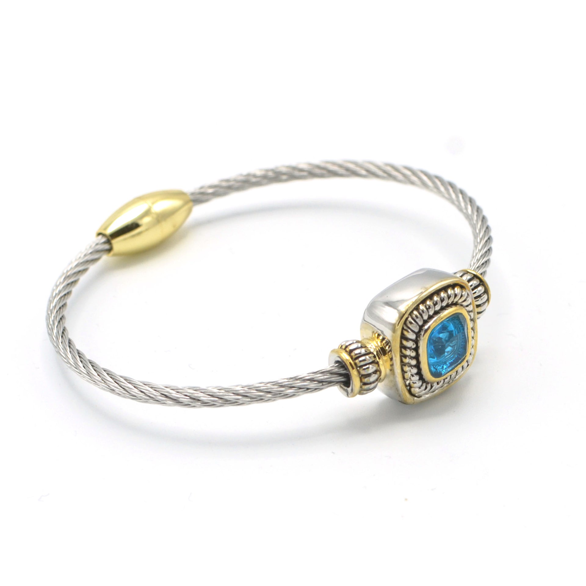TWO TONE AQUA CRYSTAL TWISTED ROPE BRACELET #73014BRAQ /FD9)