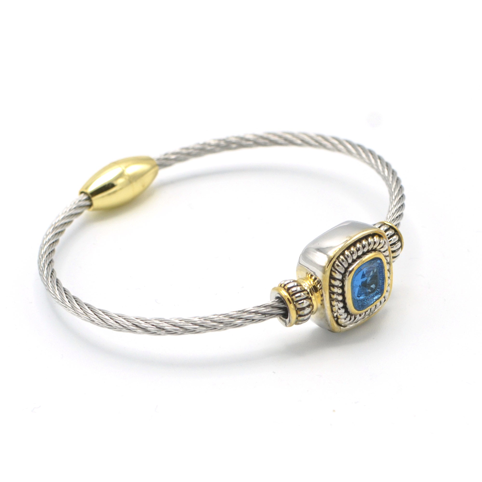 Two Tone Sapphire Crystal Classic Cable Bracelet#73014BR-SAP  ( FD3)