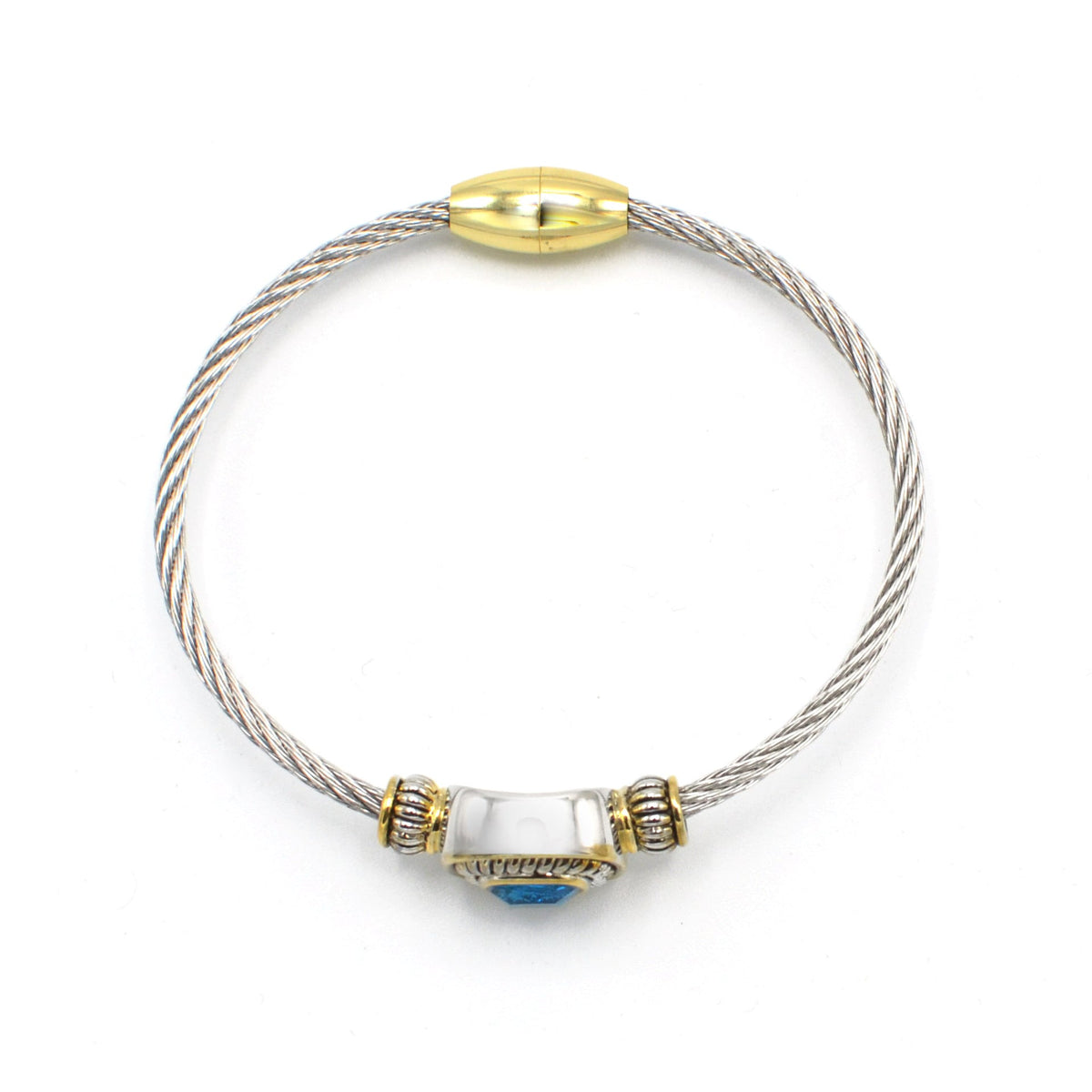 Two Tone Sapphire Crystal Classic Cable Bracelet#73014BR-SAP  ( FD3)