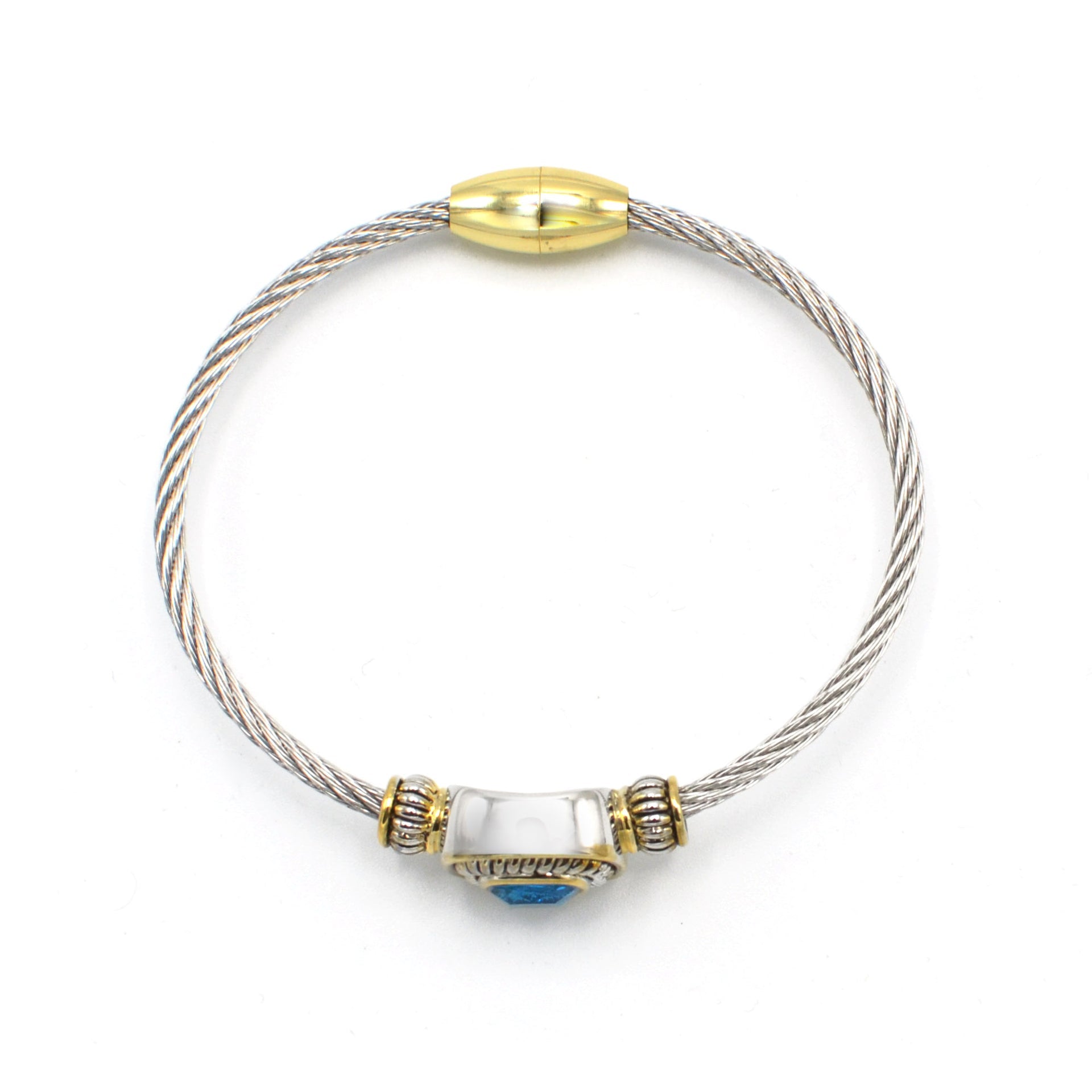 TWO TONE AQUA CRYSTAL TWISTED ROPE BRACELET #73014BRAQ /FD9)
