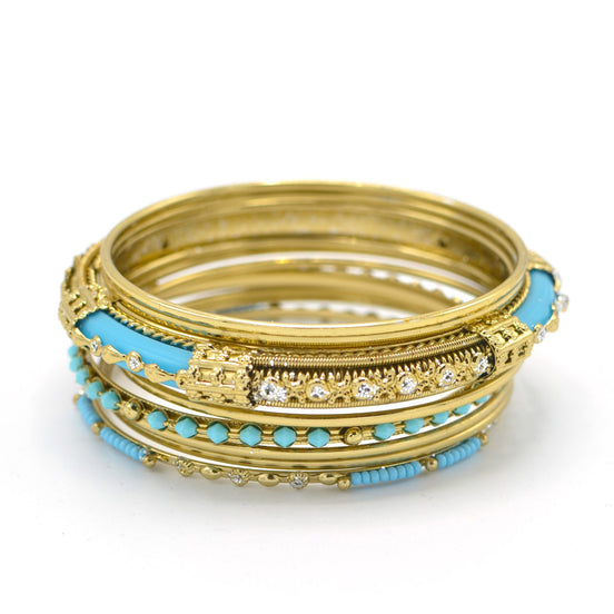 GOLD AND TURQUOISE 8PCS BANGLE SET#KB01001_GLD-TRQ (OG26-27/FRIGHT-E)