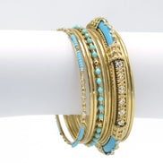 GOLD AND TURQUOISE 8PCS BANGLE SET#KB01001_GLD-TRQ (OG26-27/FRIGHT-E)