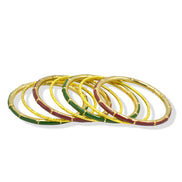 Elegant Green & Maroon Enamel Gold-Plated Bangle Set (7-Piece)#FW1200074 (OB27/QH5)