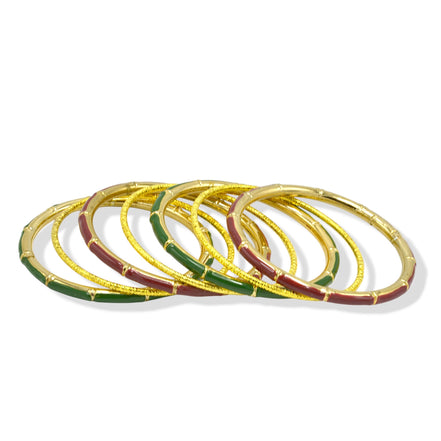 Elegant Green & Maroon Enamel Gold-Plated Bangle Set (7-Piece)#FW1200074 (OB27/QH5)