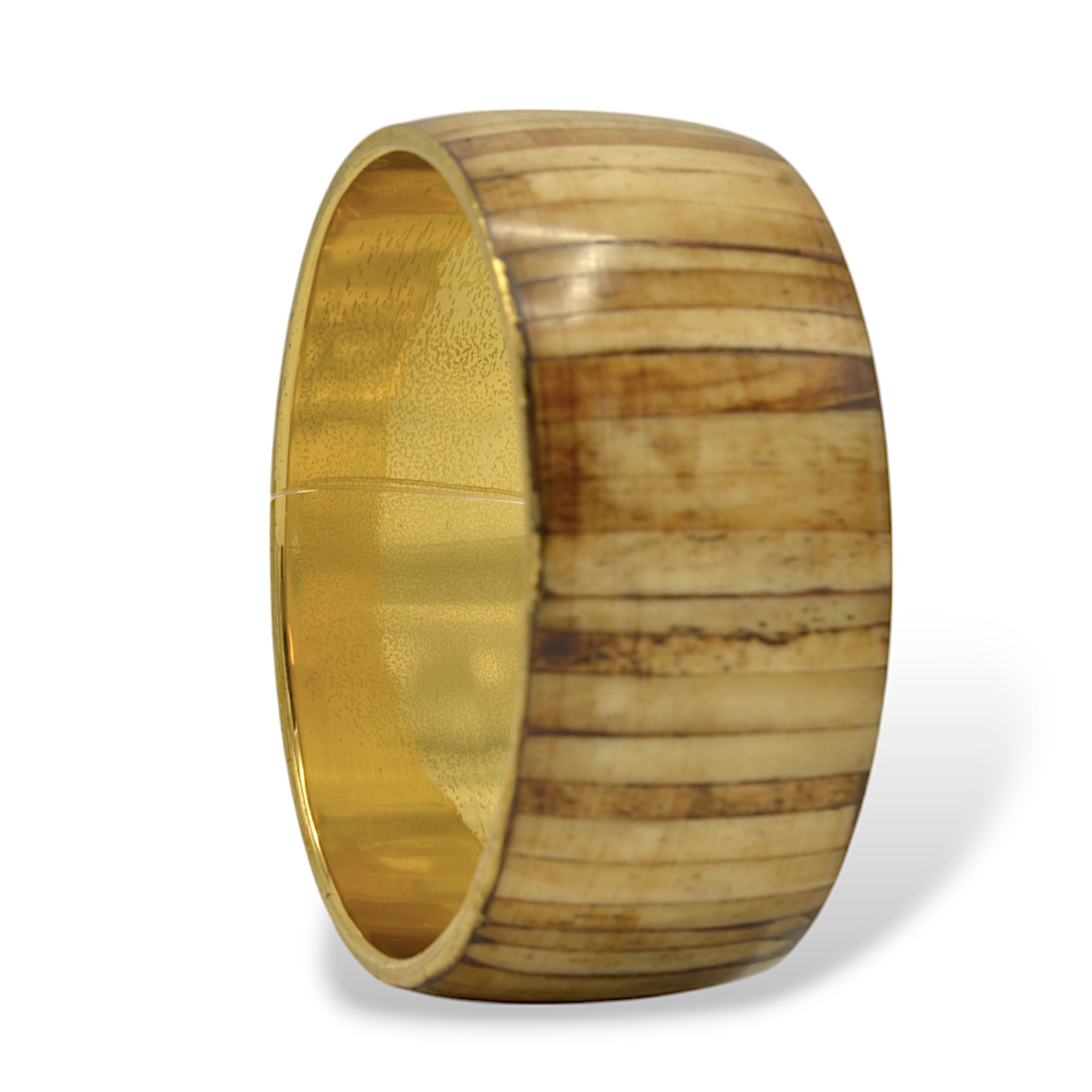 Wide Gold-Tone Bangle with Natural bone  Inlay 2.8