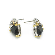 TWO TONE BLACK CRYSTAL CLASSIC STUD EARRINGS  #4110ER_JET(FC12)