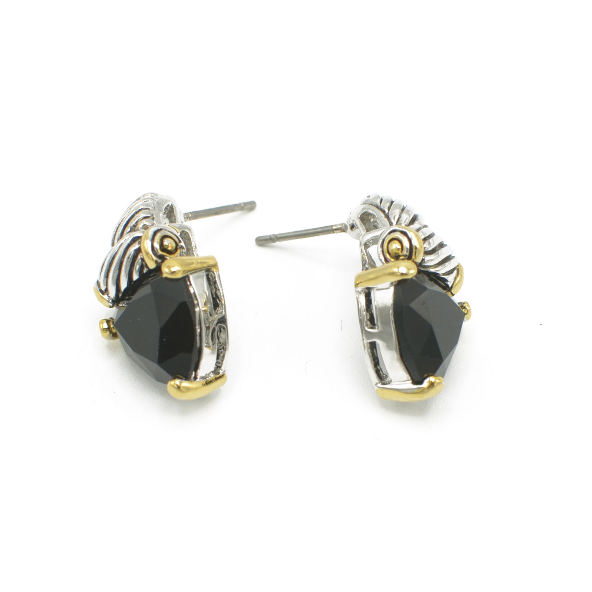 TWO TONE BLACK CRYSTAL CLASSIC STUD EARRINGS  #4110ER_JET(FC12)