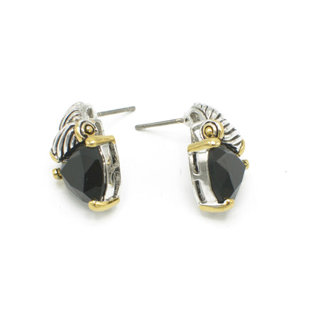 TWO TONE BLACK CRYSTAL CLASSIC STUD EARRINGS  #4110ER_JET(FC12)
