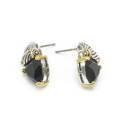 Black Crystal Stud Earrings – Silver & Gold Tone Accents | 0.8