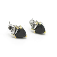 Black Crystal Stud Earrings – Silver & Gold Tone Accents | 0.8