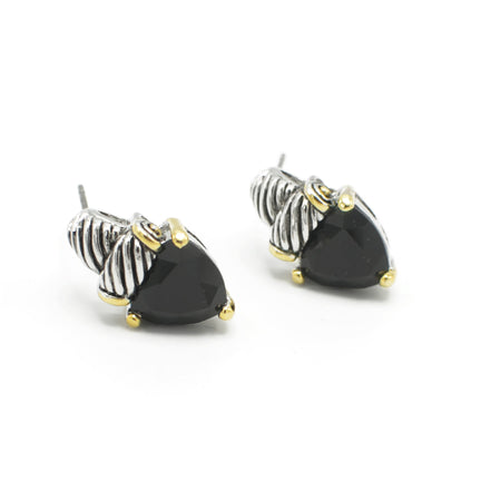 Black Crystal Stud Earrings – Silver & Gold Tone Accents | 0.8"  #4110ER_JET(FC12)