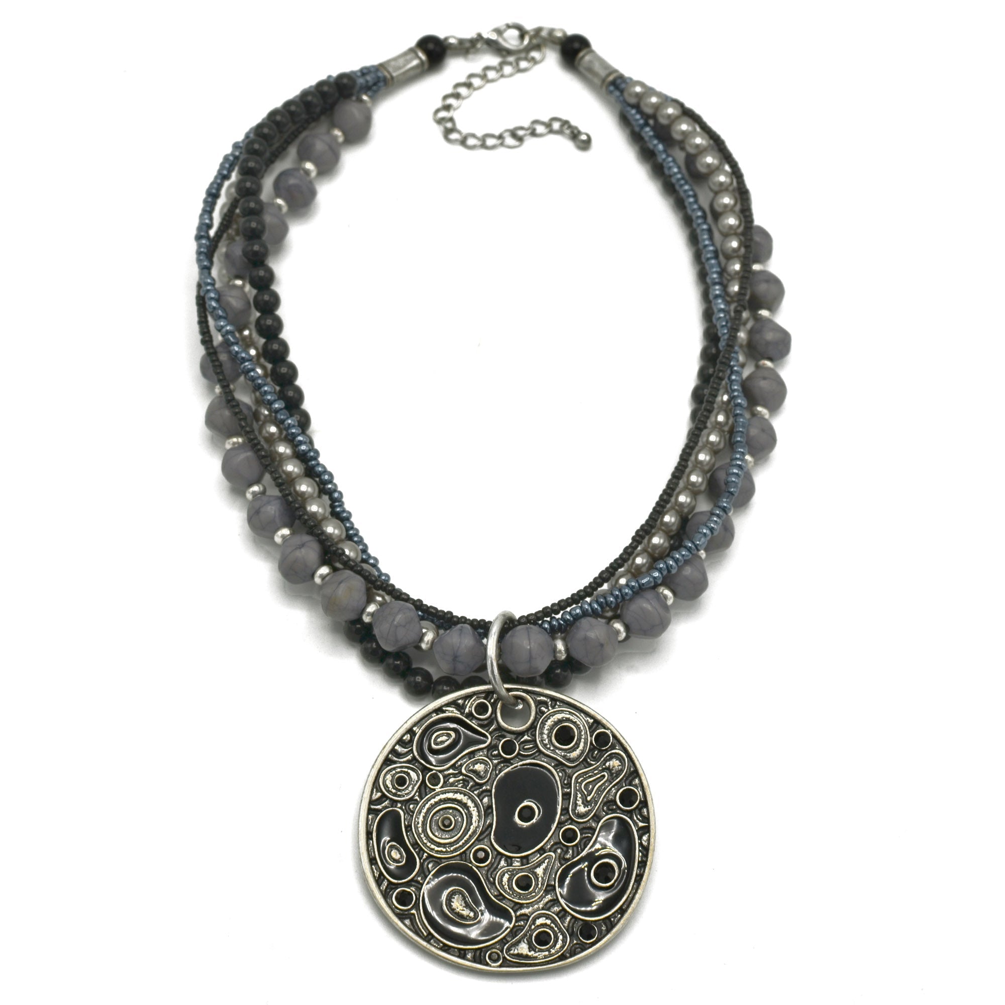 SILVER-MULTI SILVER MULTI COLOR BLACK AND GRAY NECKLACE  #FW1201371 (LG17/SIDE OF BA1/R-BH3/)