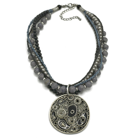 SILVER-MULTI SILVER MULTI COLOR BLACK AND GRAY NECKLACE  #FW1201371 (LG17/SIDE OF BA1/R-BH3/)