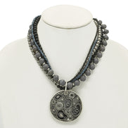 SILVER-MULTI SILVER MULTI COLOR BLACK AND GRAY NECKLACE  #FW1201371 (LG17/SIDE OF BA1/R-BH3/)