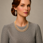 Gold Curved Rhinestone Wire Wrap Choker Necklace and Earring Set#FW1293S-A-G(NA15)