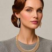 Gold Curved Rhinestone Wire Wrap Choker Necklace and Earring Set#FW1293S-A-G(NA15)