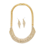 Gold Curved Rhinestone Wire Wrap Choker Necklace and Earring Set#FW1293S-A-G(NA15)