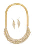 Gold Curved Rhinestone Wire Wrap Choker Necklace and Earring Set#FW1293S-A-G(NA15)