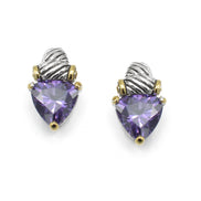 TWO TONE AMETHYST CRYSTAL CLASSIC STUD EARRINGS #4110ER_AM(FD14)