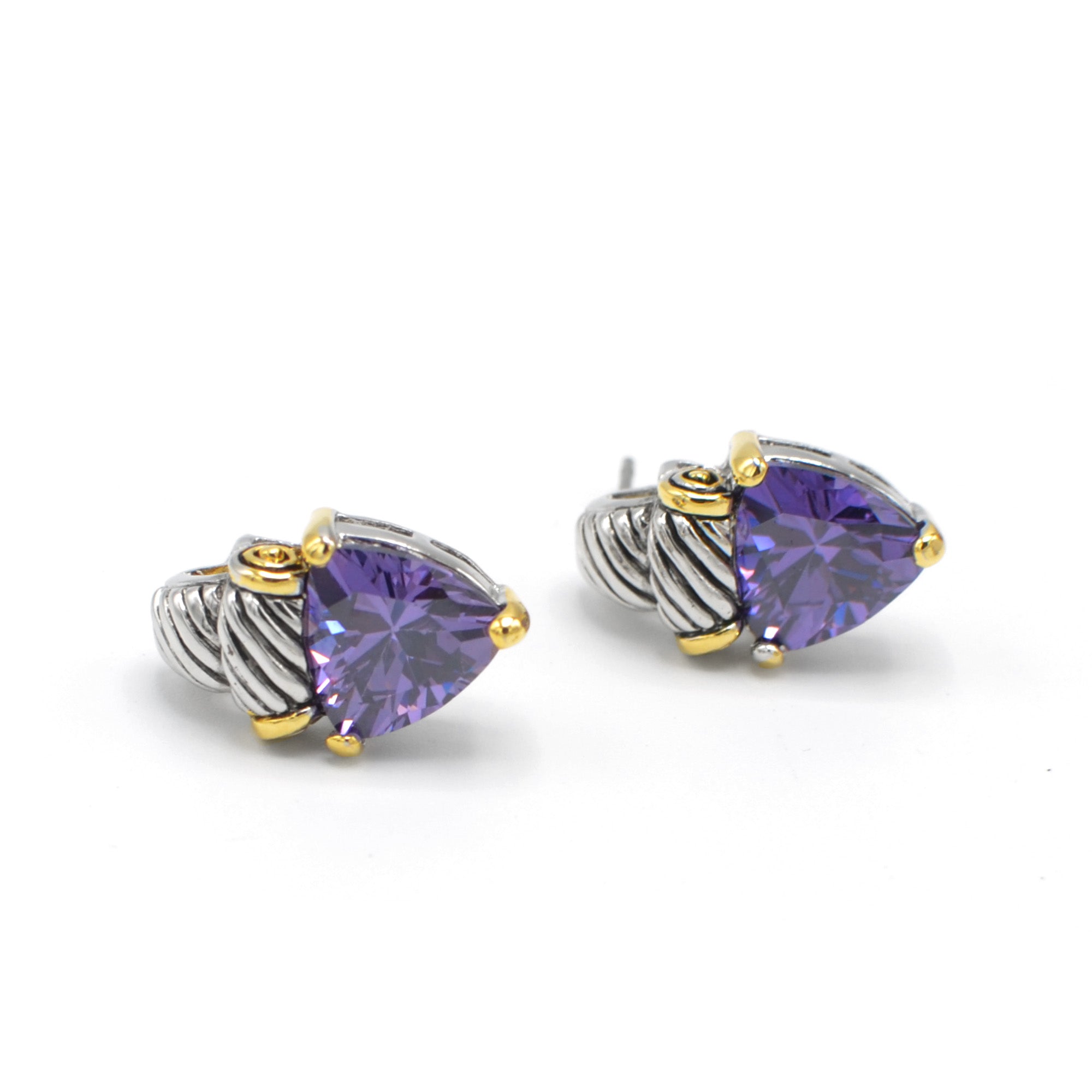 TWO TONE AMETHYST CRYSTAL CLASSIC STUD EARRINGS #4110ER_AM(FD14)
