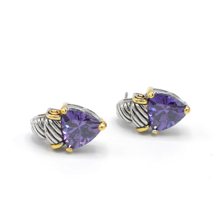 TWO TONE AMETHYST CRYSTAL CLASSIC STUD EARRINGS #4110ER_AM(FD14)