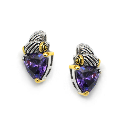 TWO TONE AMETHYST CRYSTAL CLASSIC STUD EARRINGS #4110ER_AM(FD14)