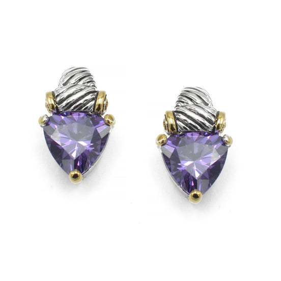 TWO TONE AMETHYST CRYSTAL CLASSIC STUD EARRINGS #4110ER_AM(FD14)