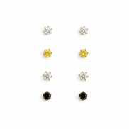 Curated Earring Stacking Set - 8 Piece 8 mm Stud Ear Set with Mixed Black, Yellow, and Clear Stones#GLEA-0096 (NH1/NG2)