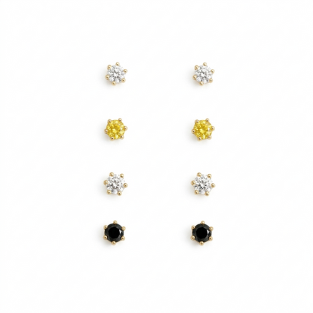 Curated Earring Stacking Set - 8 Piece 8 mm Stud Ear Set with Mixed Black, Yellow, and Clear Stones#GLEA-0096 (NH1/NG2)
