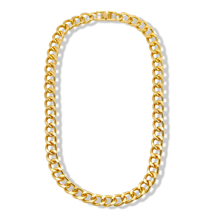 Gold Flat Curb Chain Necklace – Sleek & Stylish Unisex Jewelry 18" #FW1202518 (XD21)