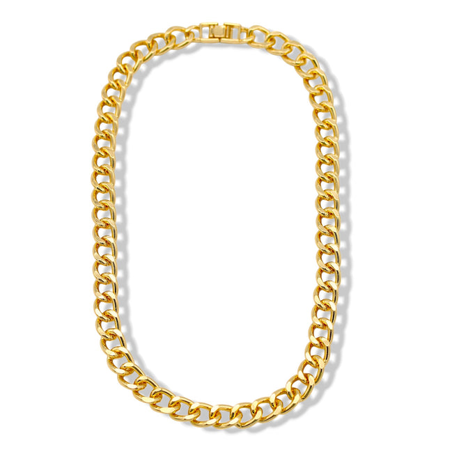 Gold Flat Curb Chain Necklace – Sleek & Stylish Unisex Jewelry 18" #FW1202518 (XD21)