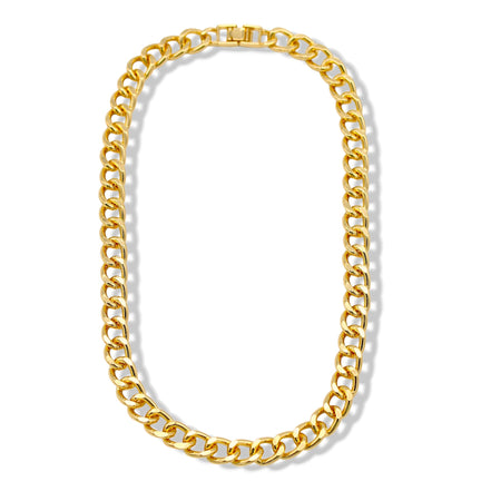 Gold Flat Curb Chain Necklace – Sleek & Stylish Unisex Jewelry 18" #FW1202518 (XD21)
