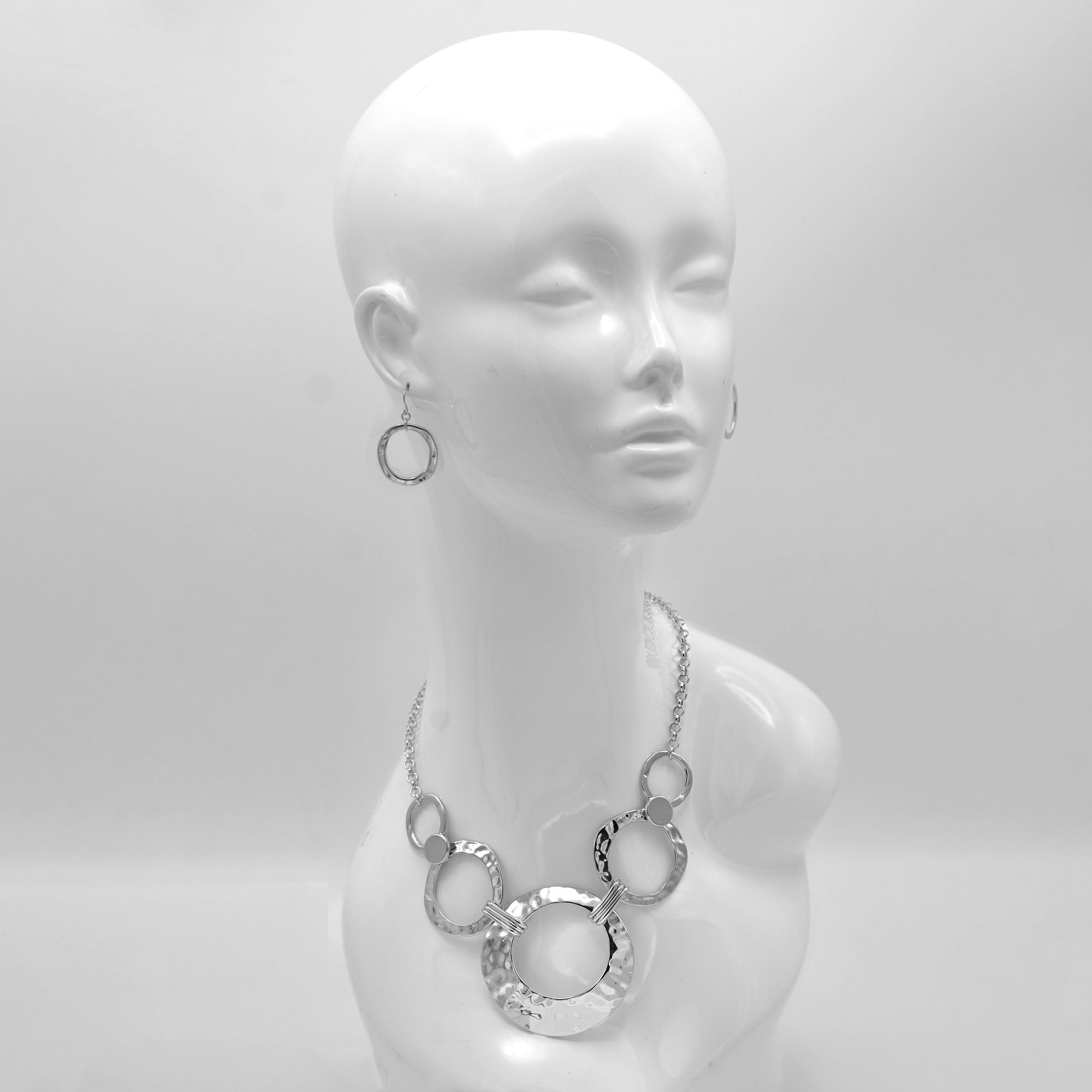 Gold Open Circle Hammered Link necklace And Earrings Set #SCE30061-1