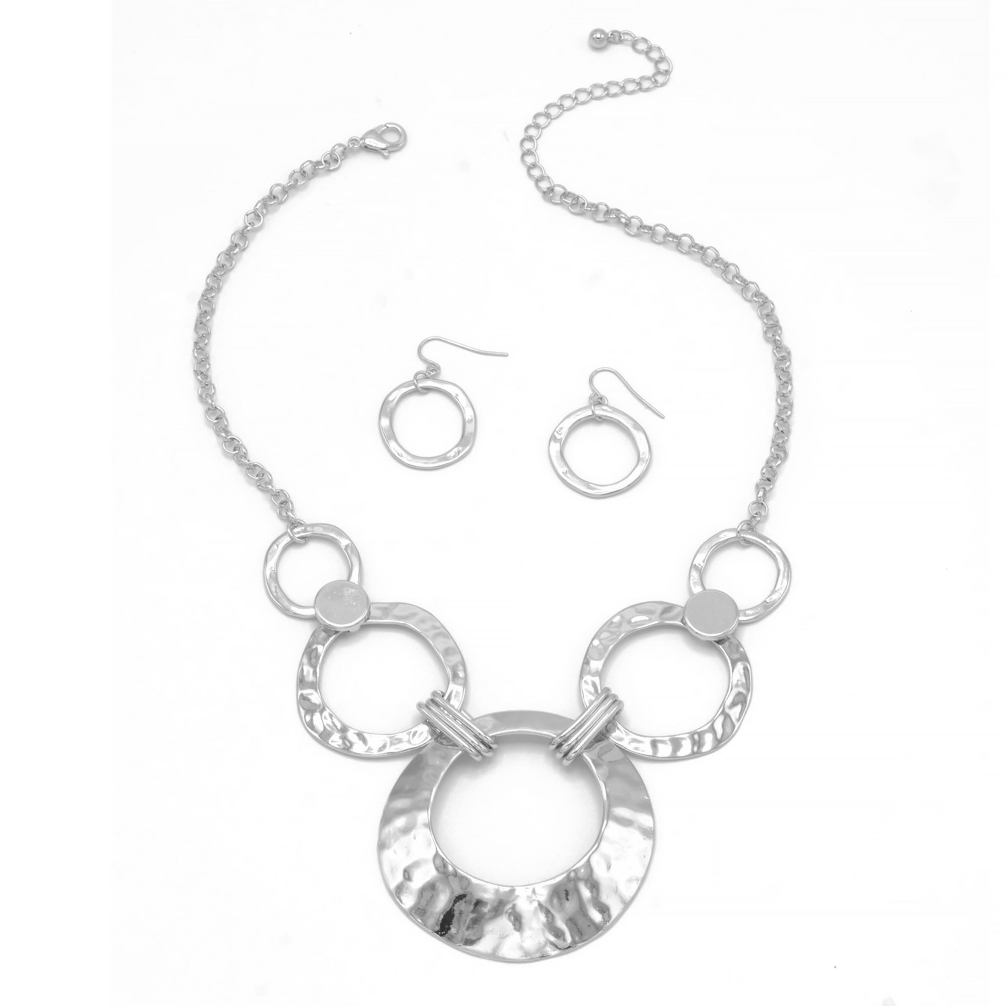 Gold Open Circle Hammered Link necklace And Earrings Set #SCE30061-1