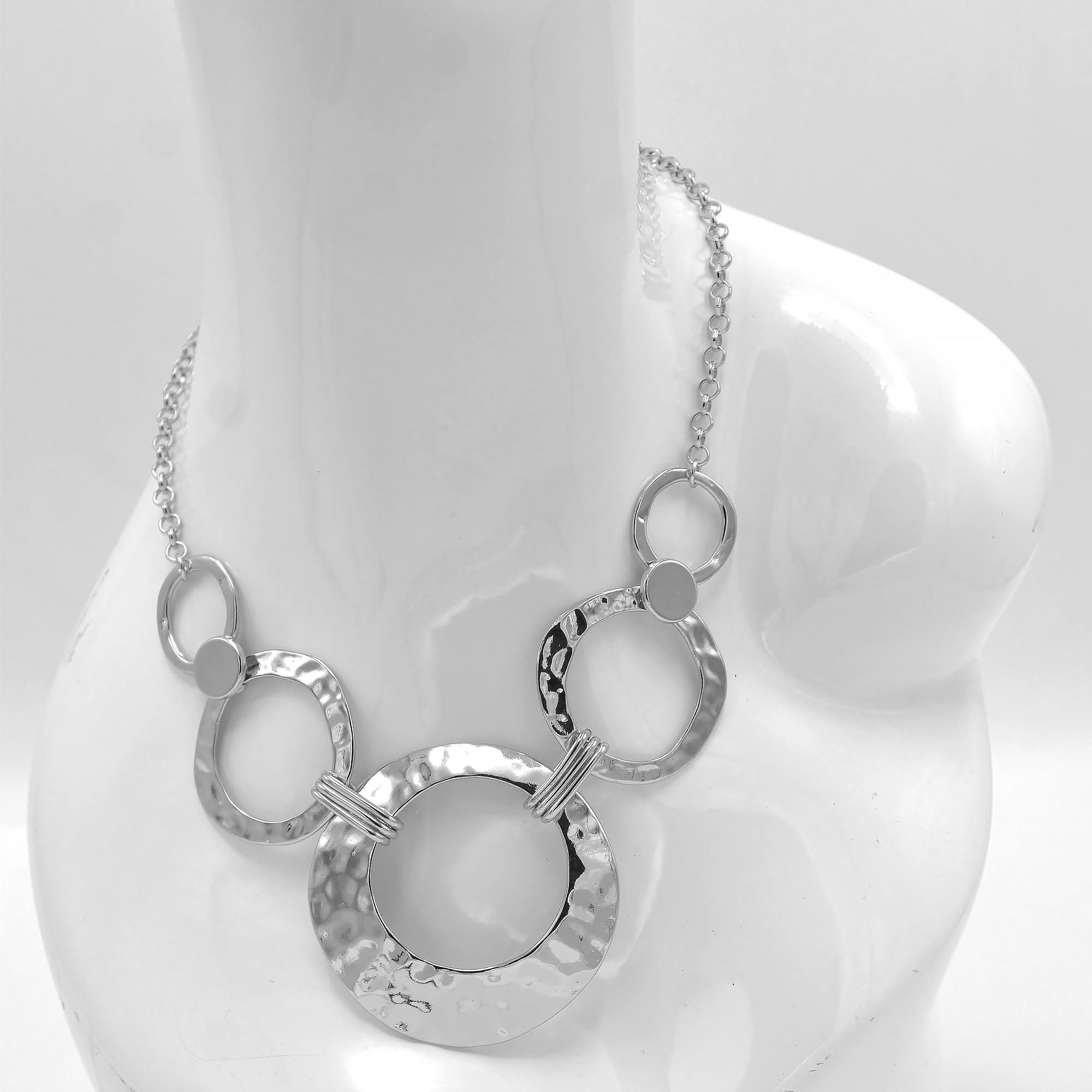 Gold Open Circle Hammered Link necklace And Earrings Set #SCE30061-1