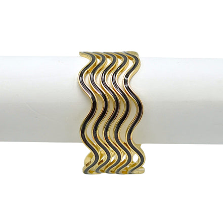 Gold & Black Enamel Wave Bracelets (2.8" Diameter) – Set of 5 #SA-Q46_BLK (AE2/R-Rack I)