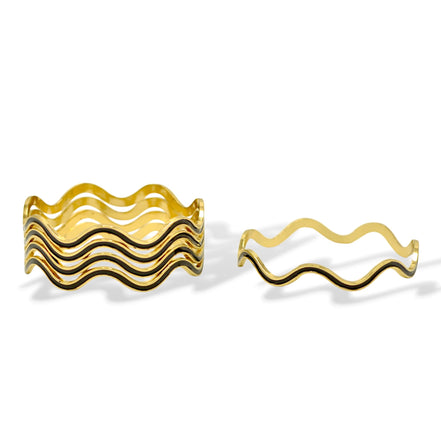 Gold & Black Enamel Wave Bracelets (2.8" Diameter) – Set of 5 #SA-Q46_BLK (AE2/R-Rack I)