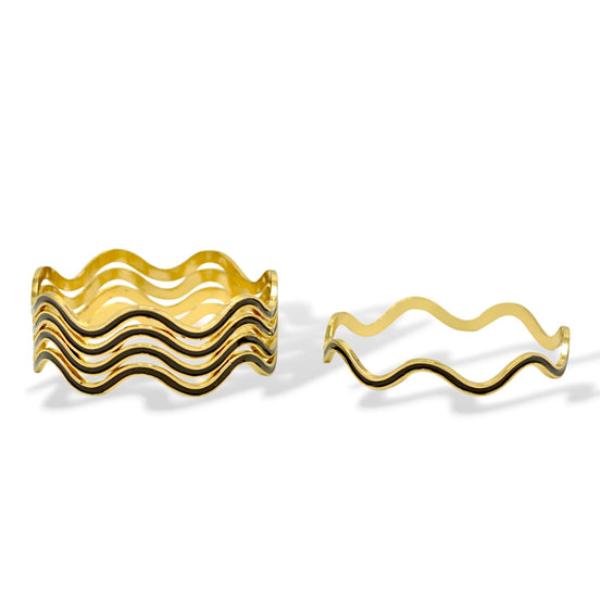 Gold & Black Enamel Wave Bracelets (2.8" Diameter) – Set of 5 #SA-Q46_BLK (AE2/R-Rack I)