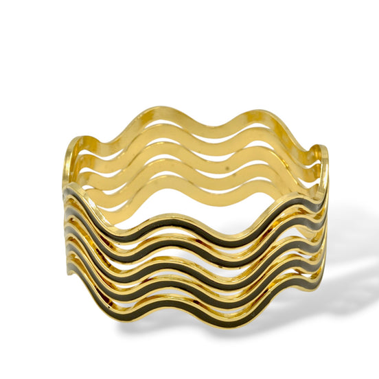 Gold & Black Enamel Wave Bracelets (2.8" Diameter) – Set of 5 #SA-Q46_BLK (AE2/R-Rack I)