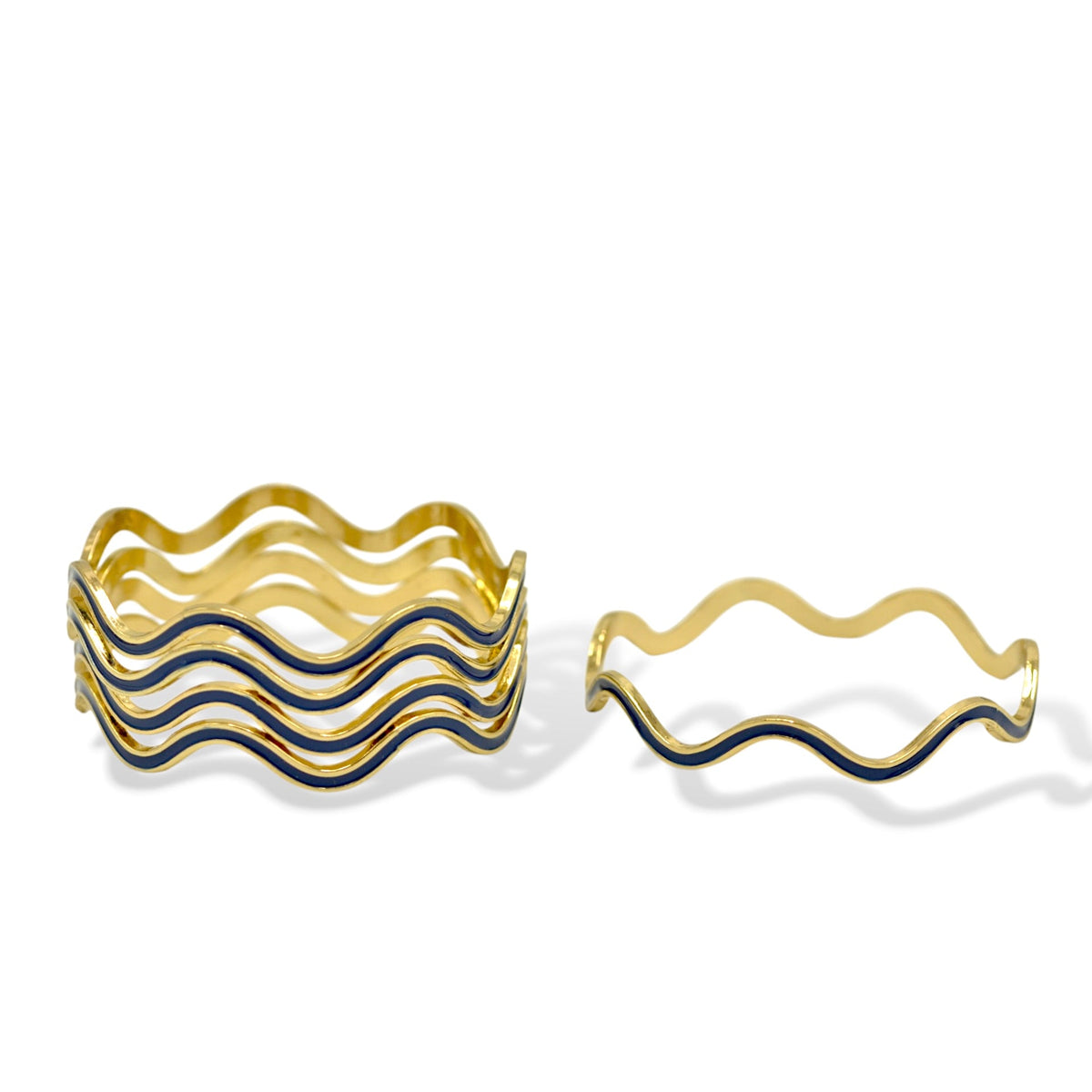 Gold & blue Enamel Wave Bracelets (2.8