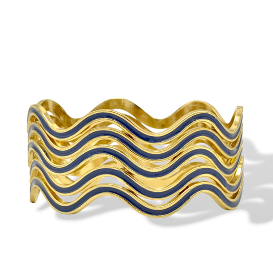 Gold & blue Enamel Wave Bracelets (2.8" Diameter) – Set of 5 #SA-Q46_NAVY (AE2)