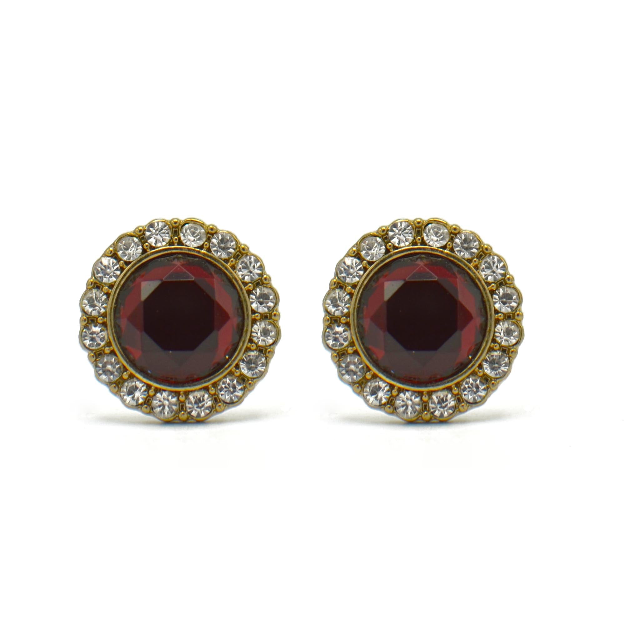 GOLD RED CRYSTAL AND RHINESTONES STUD EARRINGS #FW1202689 (ND1)