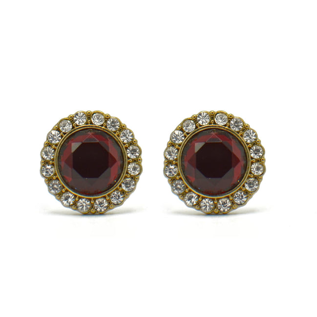 GOLD RED CRYSTAL AND RHINESTONES STUD EARRINGS #FW1202689 (ND1)