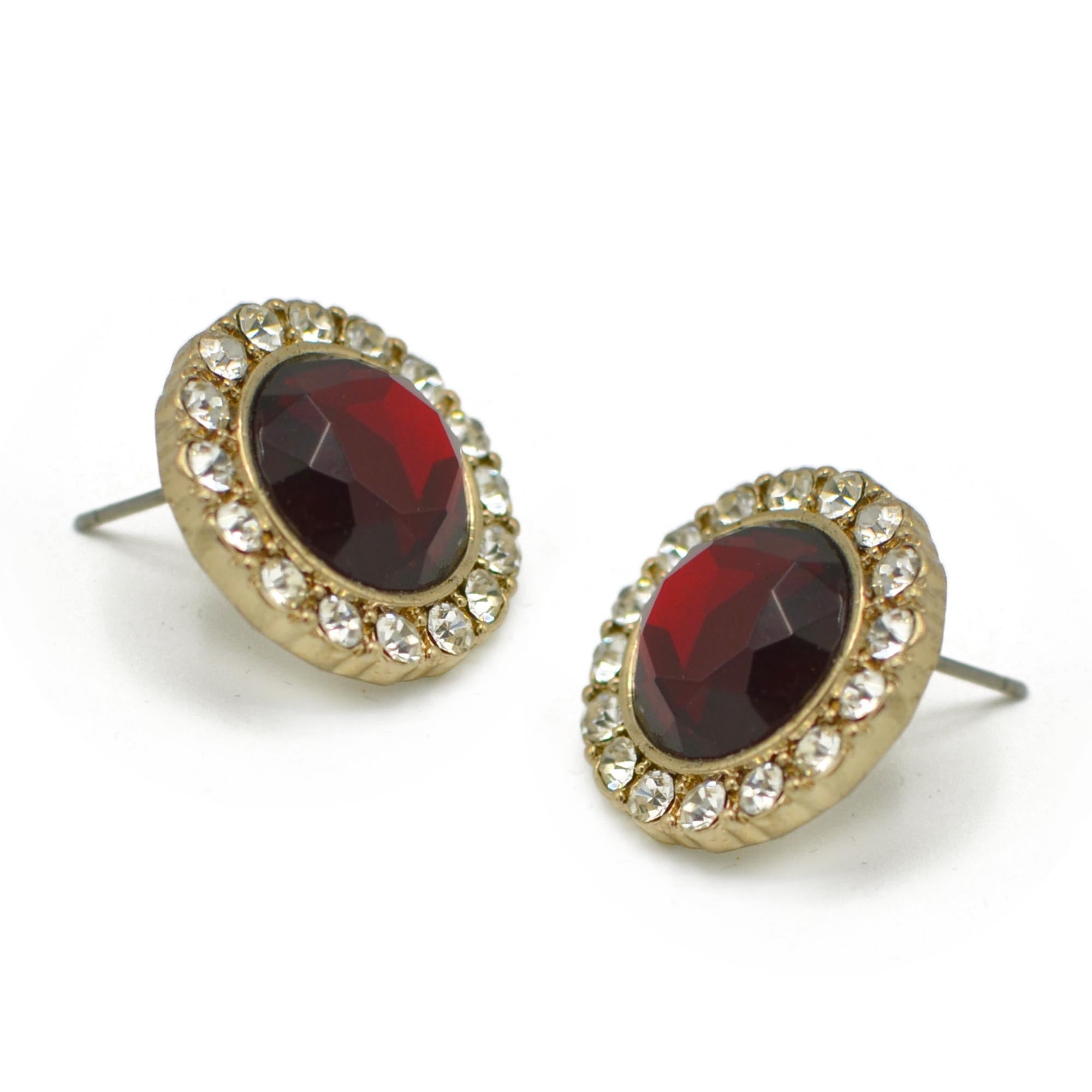 GOLD RED CRYSTAL AND RHINESTONES STUD EARRINGS #FW1202689 (ND1)