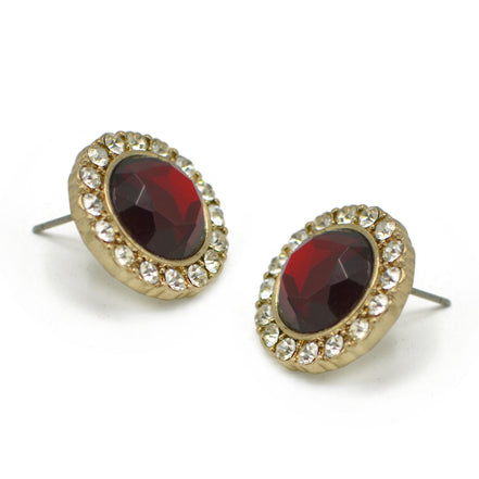 GOLD RED CRYSTAL AND RHINESTONES STUD EARRINGS #FW1202689 (ND1)